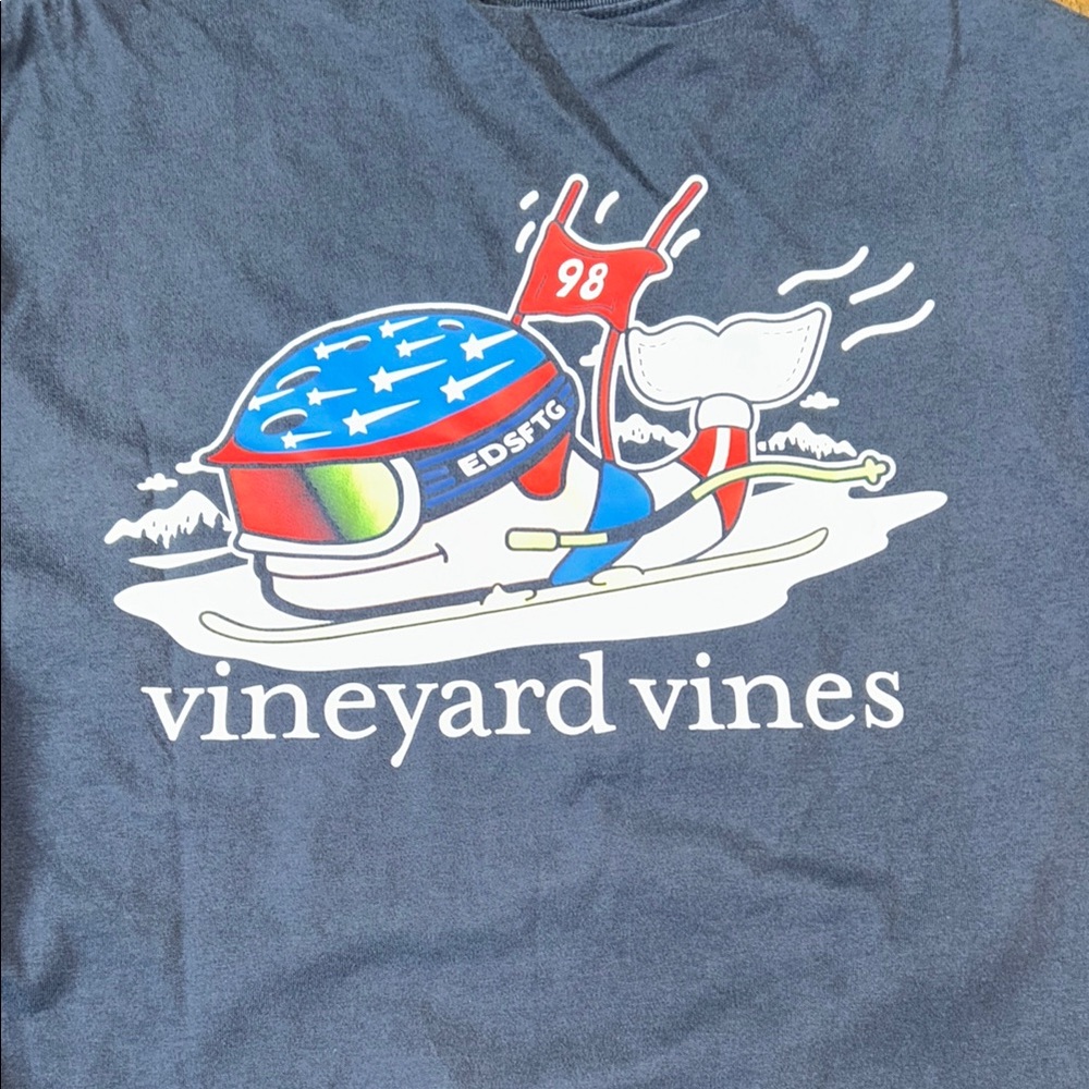 Vineyard Vines Navy Tee with Patriotic Whale Design